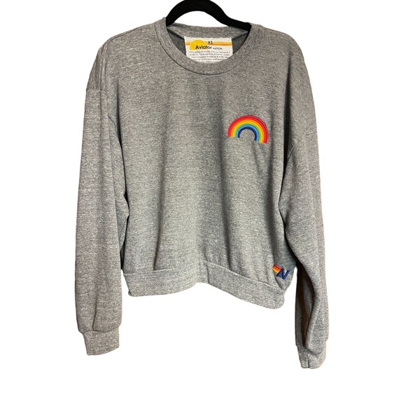 Aviator Nation Tops - Aviator Nation Embroidered Relaxed Crew Sweatshirt Unisex Sz XS Heather Gray